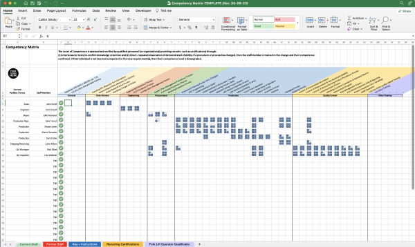"Competency Matrix" template in Excel